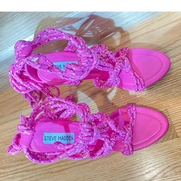 NWOT/BOX Steve Madden Hot Pink Fiore Rope Strappy heeled Sandals Barbie Style 10 - Picture 6 of 9